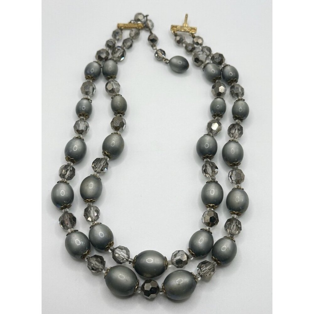 Marvella‎ Gray Lucite Moonglow Crystal Double Strand Necklace